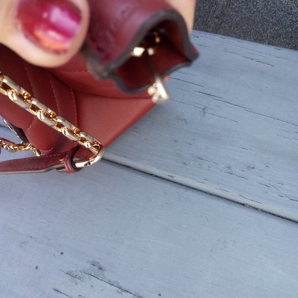 Michael Kors Cece Chevron Quilted Leather Chain Medium Shoulder Bag Purse Berry - Picture 7 of 13